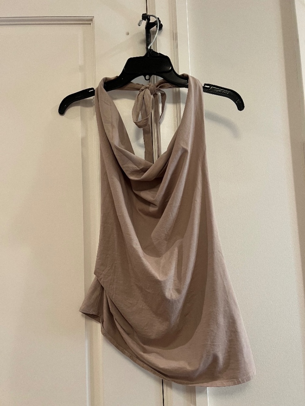 beige halter neck asymmetrical top